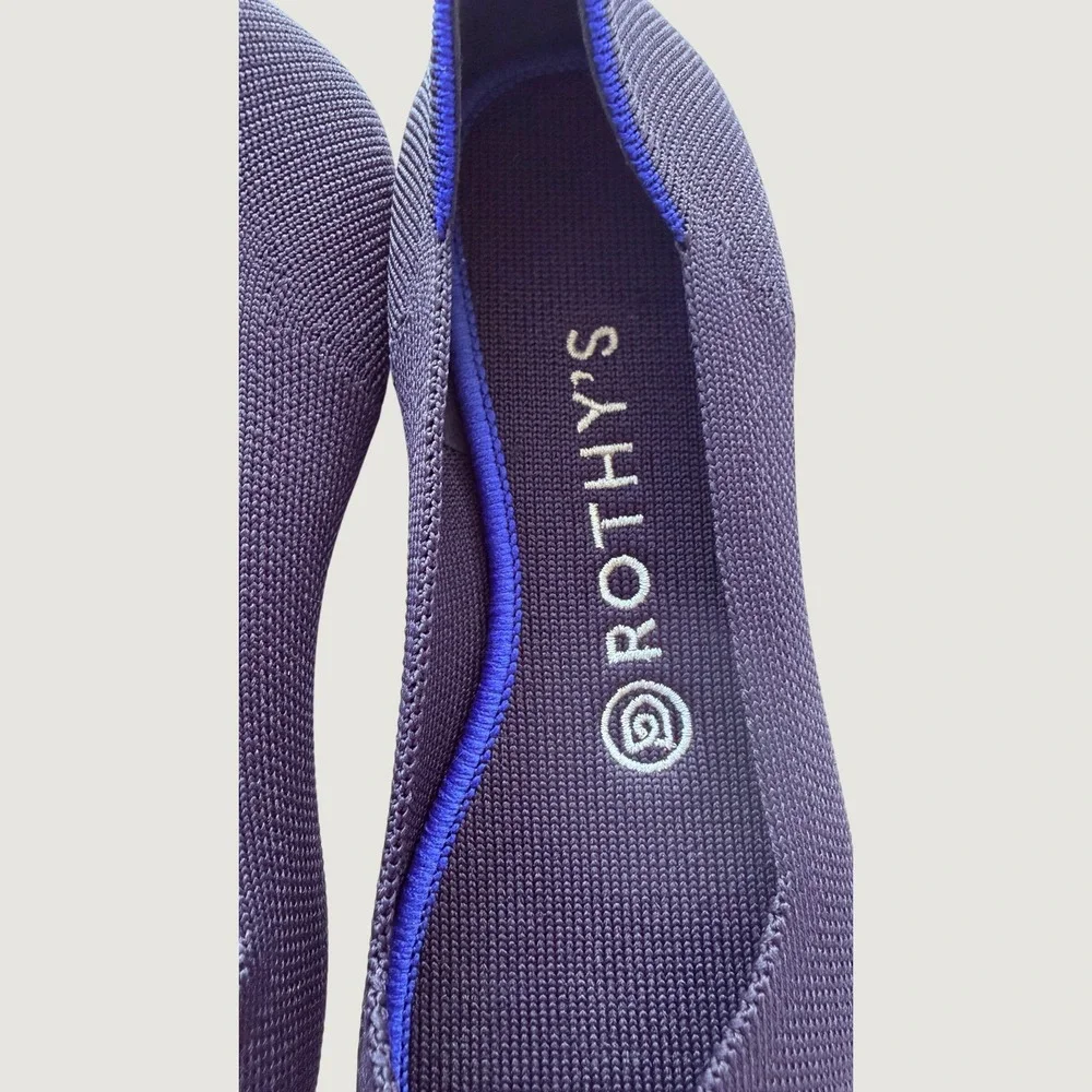 Rothys Navy Rounded Toe Knit Flats Womens 6.5 Sustainable Washable